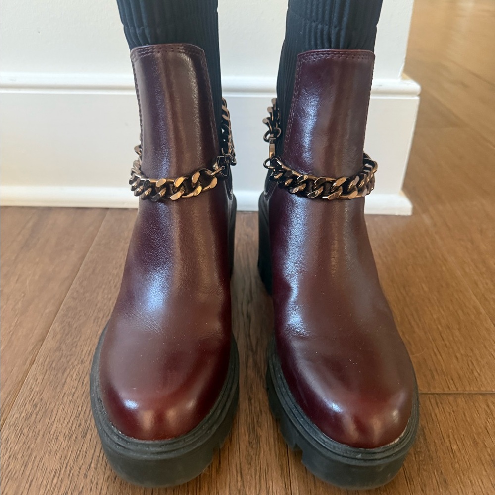 Brown and Black Chelsea Ankle Boots with Chain Detail